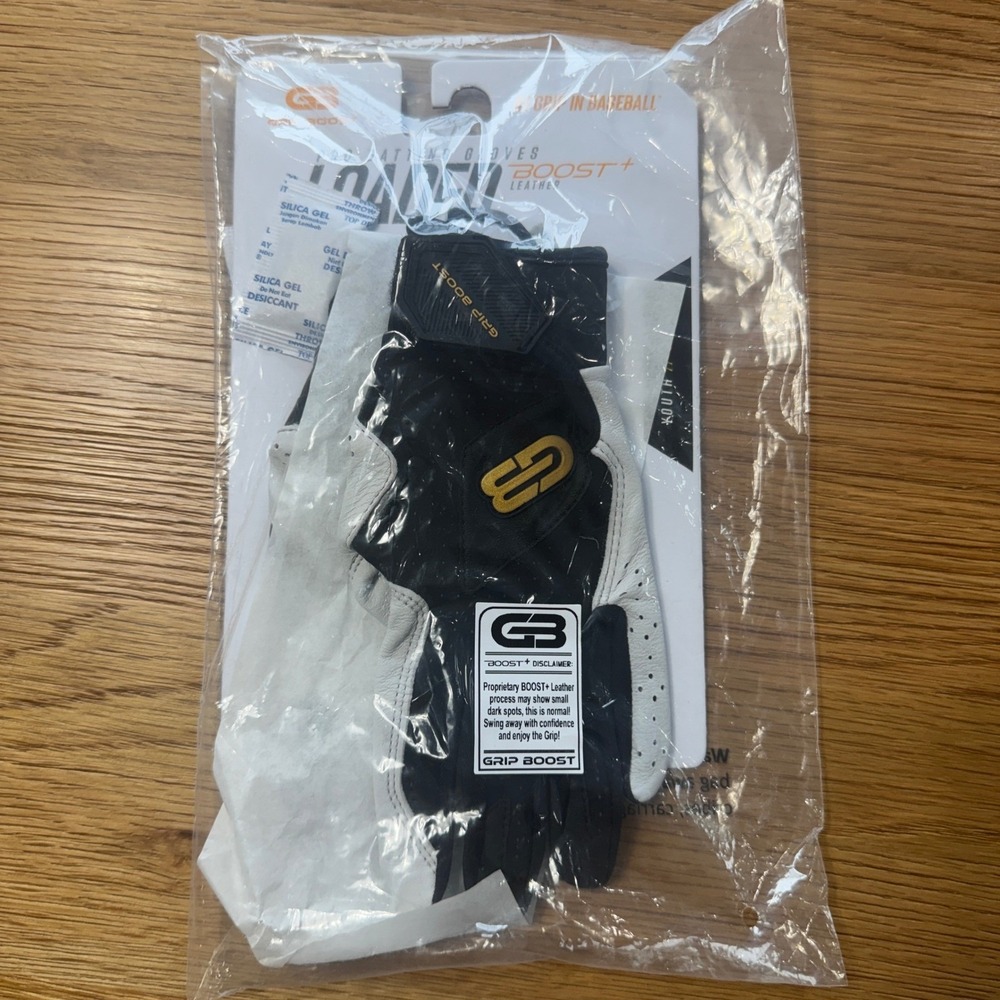 Grip Boost Loaded Pro Batting Gloves Black White Gold Leather MAF030 Mens NEW